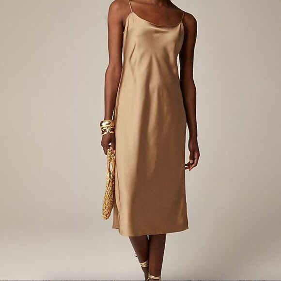 J. Crew Gwyneth slip dress in luster charmeuse camel NWT - Picture 1 of 10